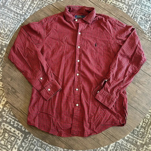 POLO RALPH LAUREN Red Plaid Mens 100% Cotton Button Down Shirt Size Large - Picture 1 of 8